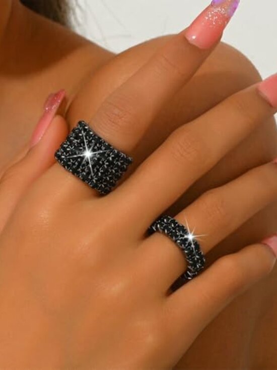 Accessories - Fashion Silver Bling Rhione Crystal Stretch s Set for Women Sparkly Rhione Rings
